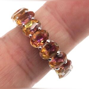 925 SS Eternity Band *Champagne* Sunset Topaz MysticTourmaline Ring Sz 8